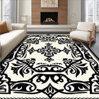 Classic Black White Ornamental Design Rug