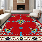 Vibrant Red Floral Medallion Border Design Rug