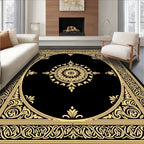 Black Gold Ornate Floral Design Rug