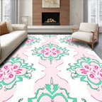 Pink Green Floral Damask Pattern Rug