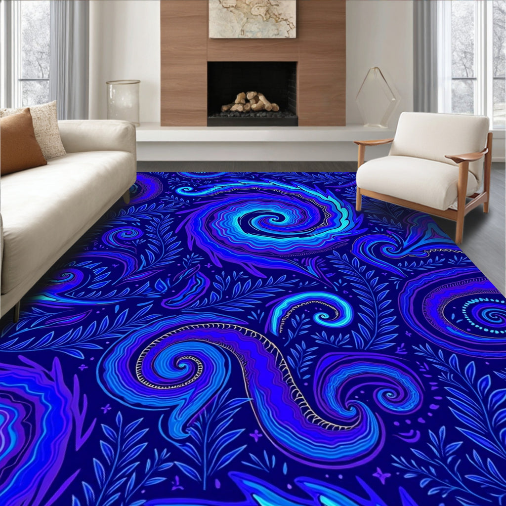 Abstract Swirls Botanical Pattern Design Rug