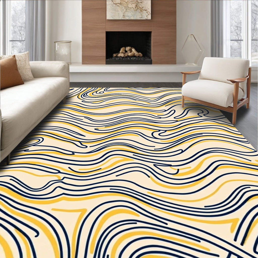 Abstract Yellow Flowing Line Design Rug