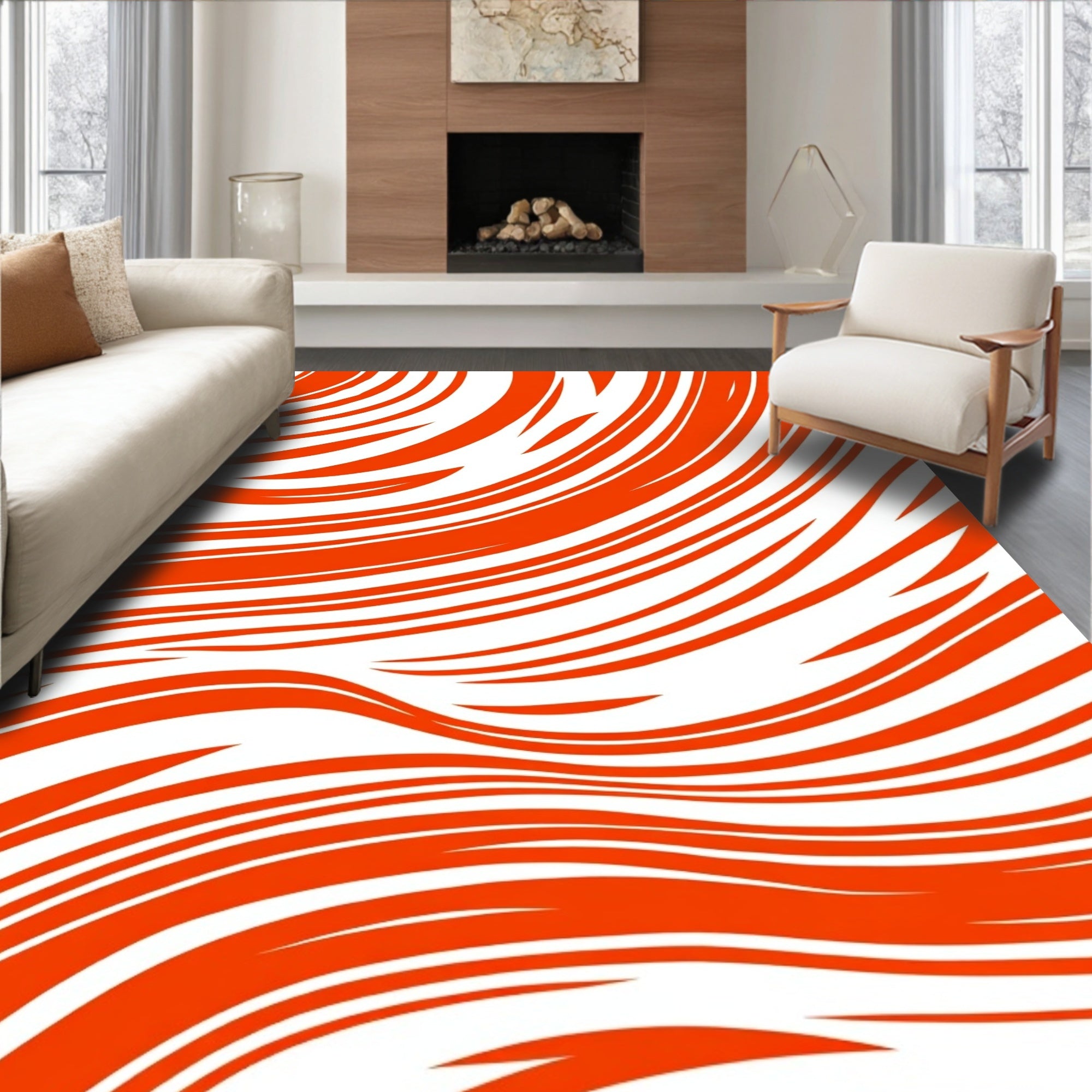 Dynamic Orange Swirl Pattern Rug