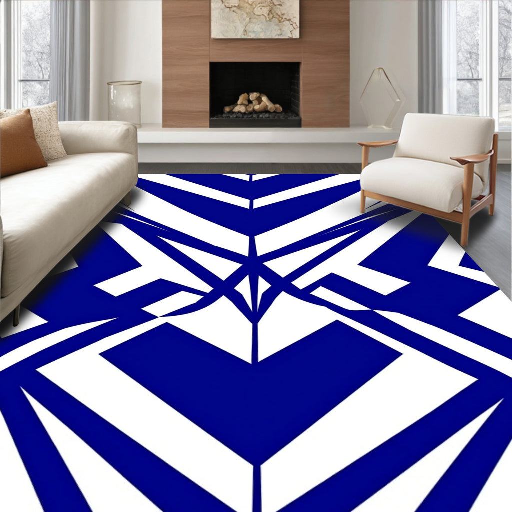 Sharp Blue White Geometric Abstract Design Rug