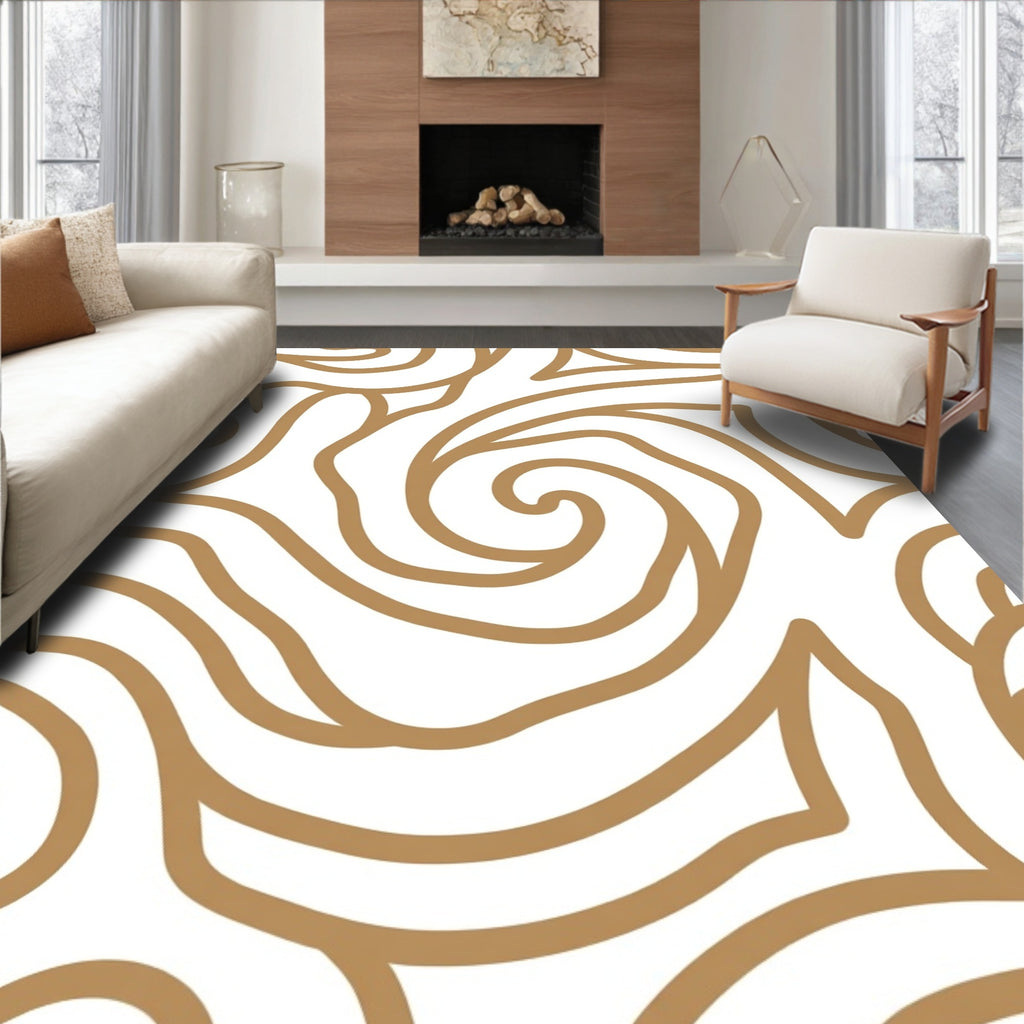 Gold Swirl Linear Abstract Pattern Rug