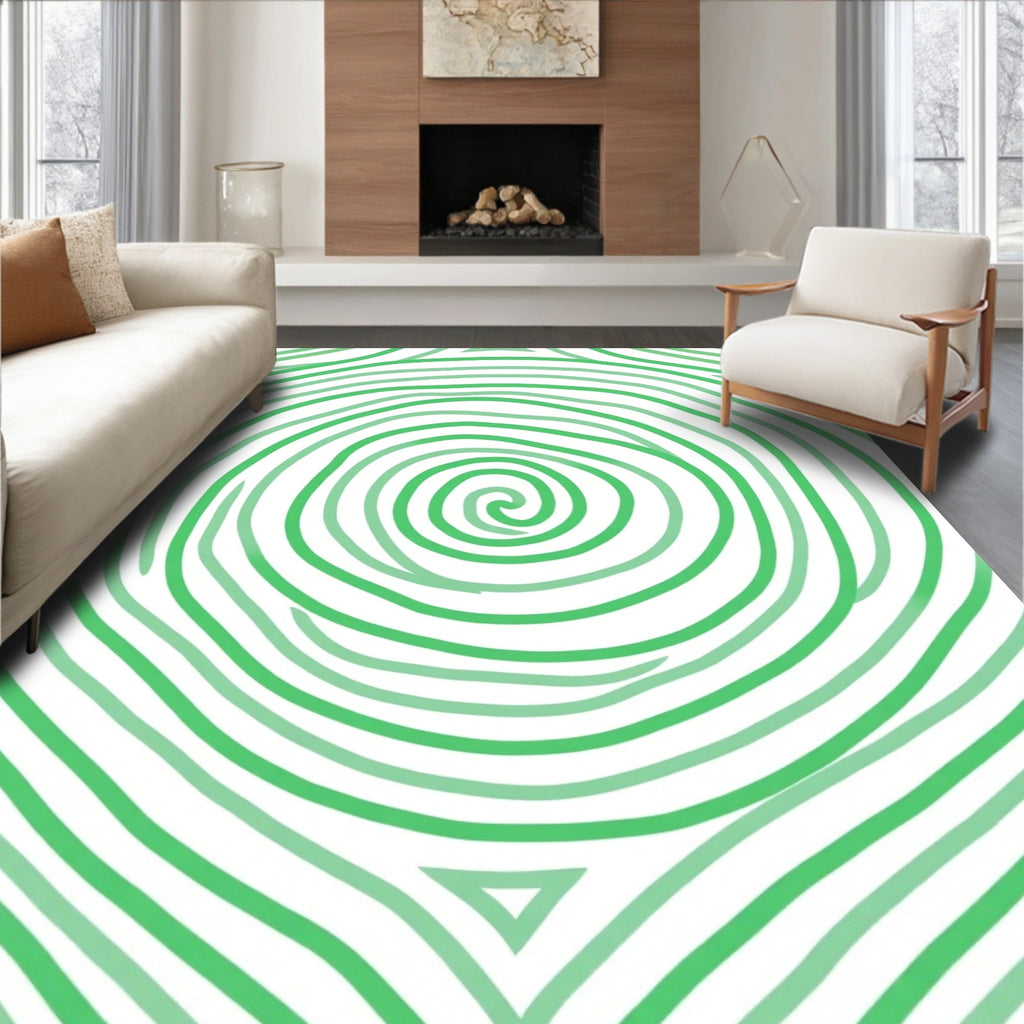 Green Swirl Concentric Lines Rug