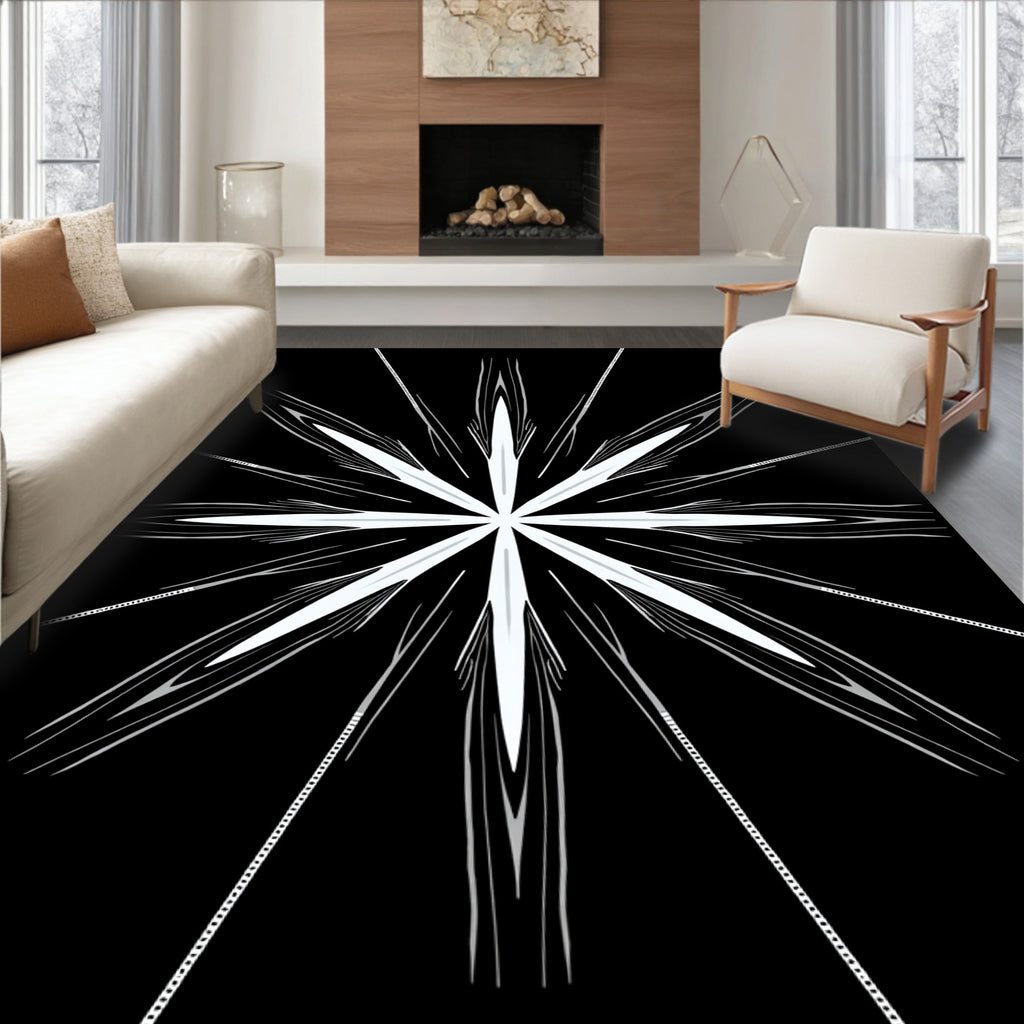 Symmetrical Starburst In White And Grey Rug