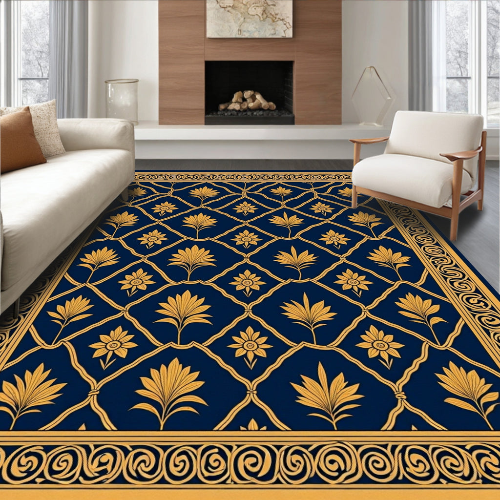 Golden Floral Lattice Pattern Rug