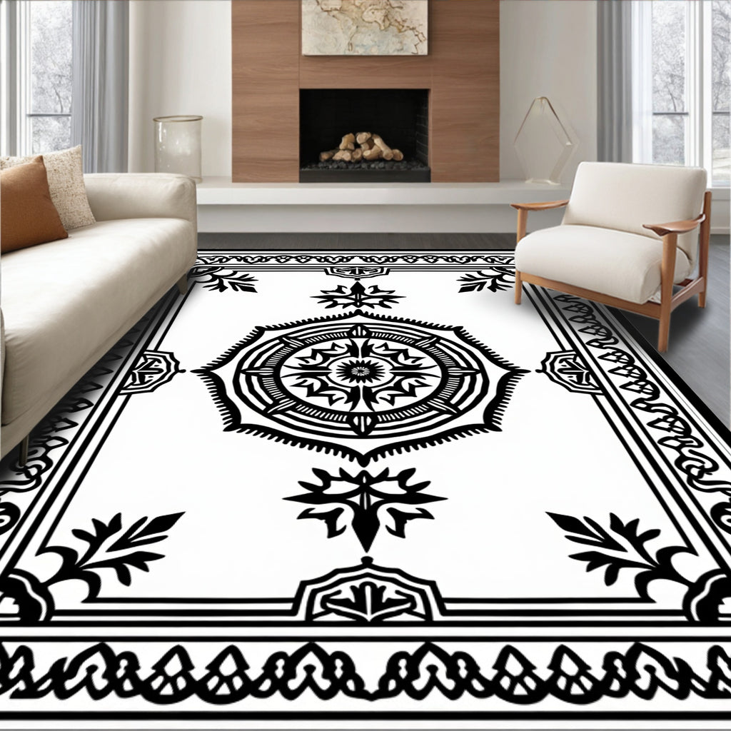 Intricate Circular Floral Border Design Rug