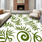 Green Leafy Swirl Floral Pattern Rug