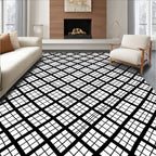 Bold Intersecting Grid Black White Design Rug
