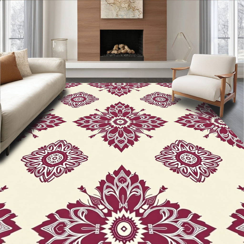 Crimson Floral Medallion Pattern Rug