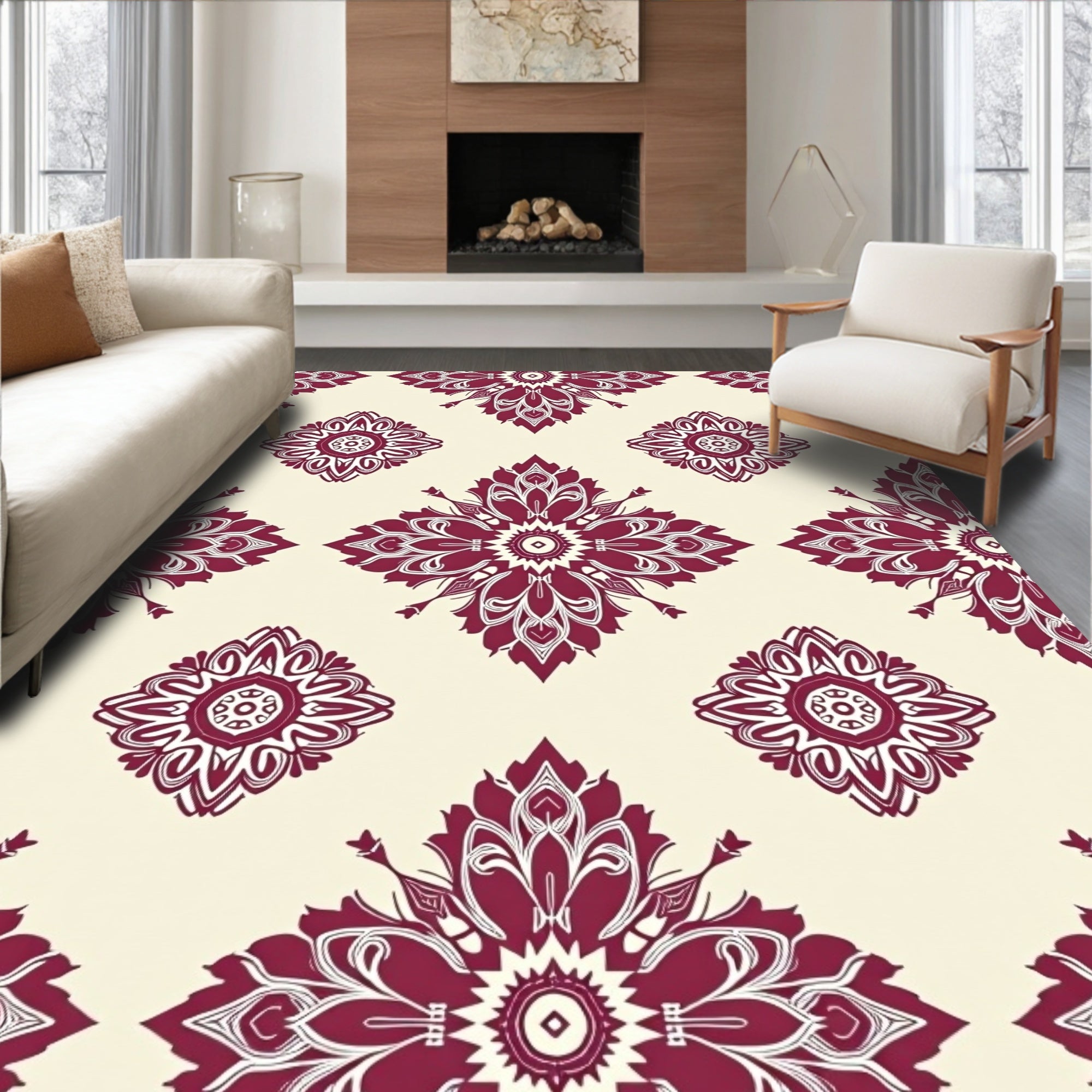 Crimson Floral Medallion Pattern Rug