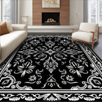 Black White Floral Mandala Pattern Rug