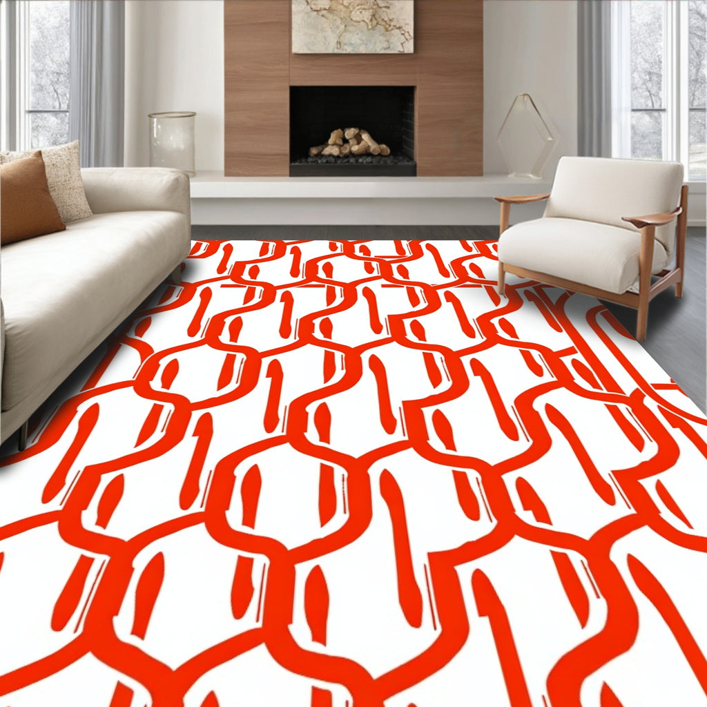 Ornamental Red And White Pattern Rug