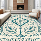 Vintage Teal Floral Scroll Design Rug