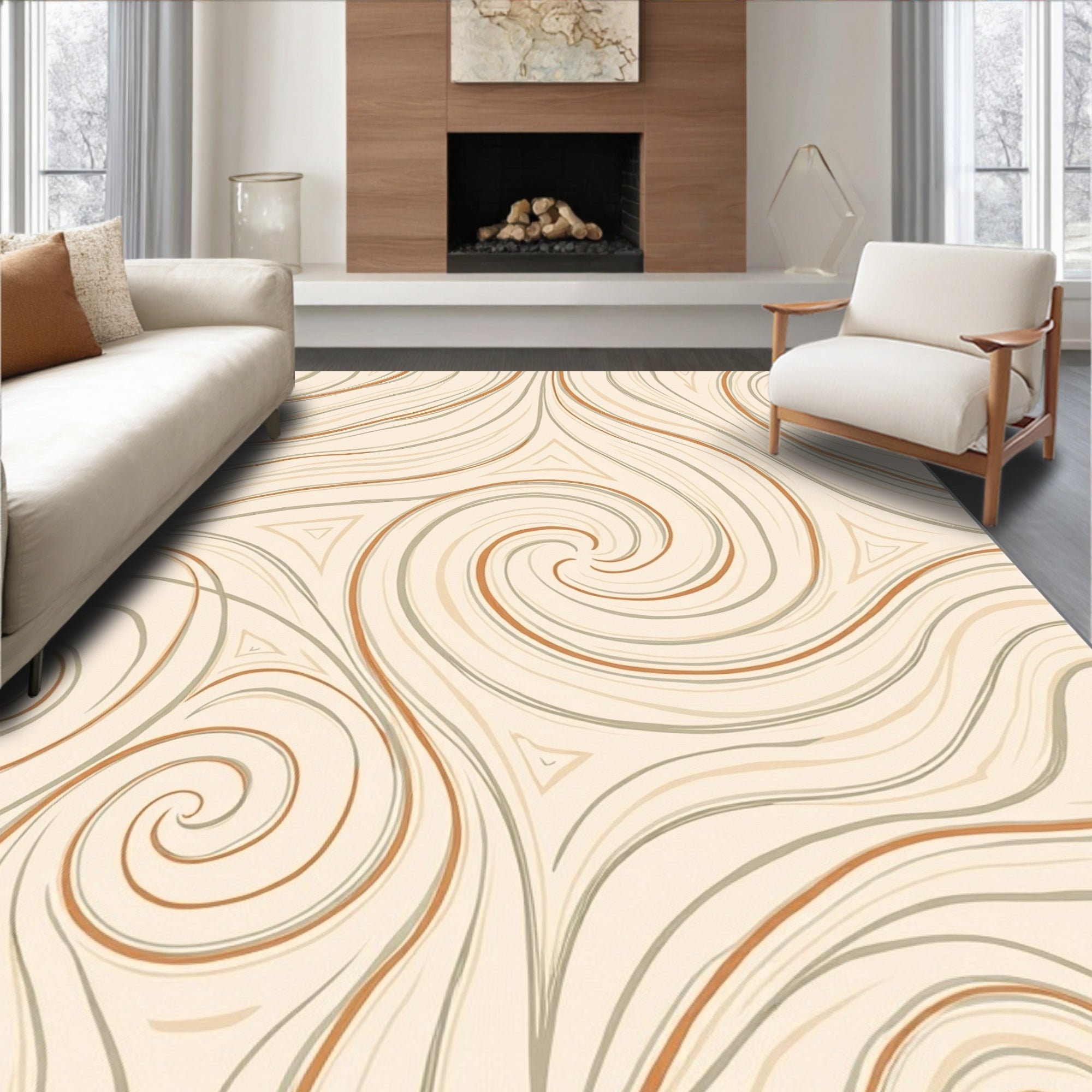 Swirling Organic Pattern In Warm Neutrals Rug