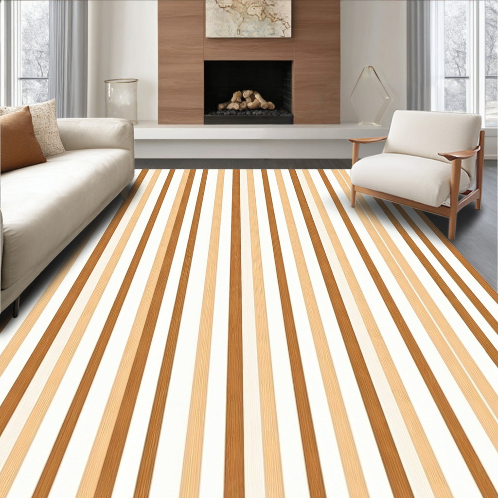 Warm Wood Tone Stripe Pattern Rug