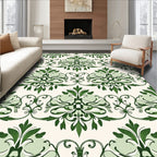 Ornate Green Floral Damask Pattern Rug