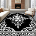 Ornate Black White Mandala Design Rug