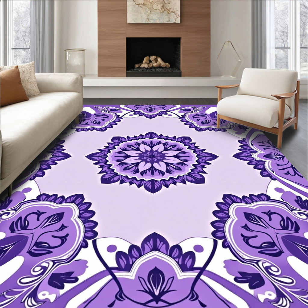 Violet Mandala Floral Pattern Area Rug