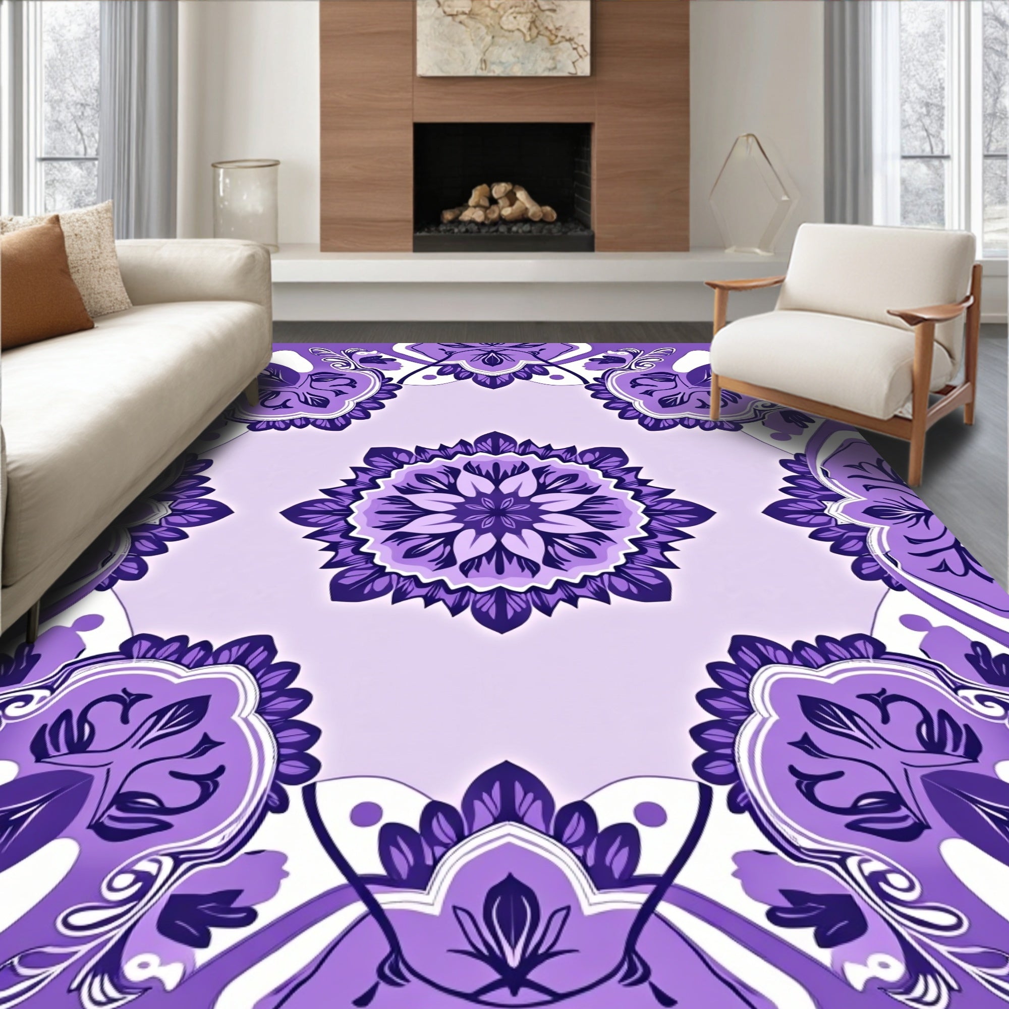 Violet Mandala Floral Pattern Area Rug