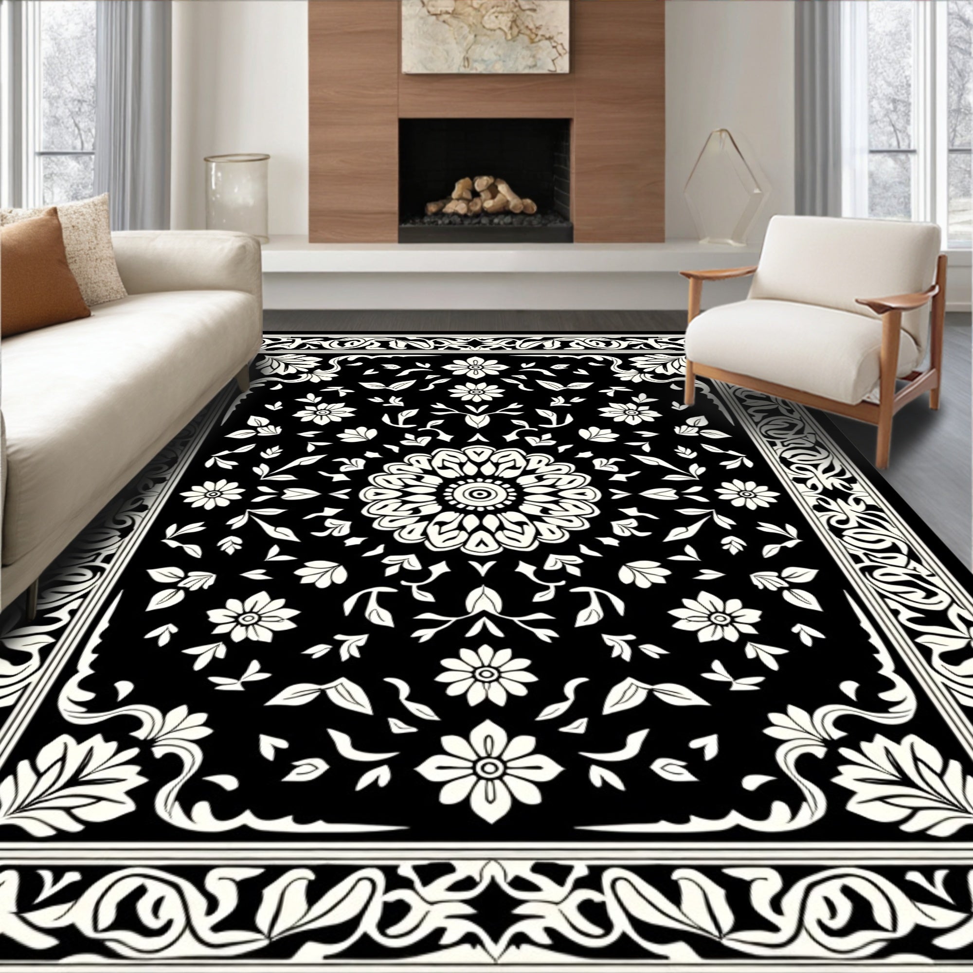 Classic Floral Border and Medallion Rug