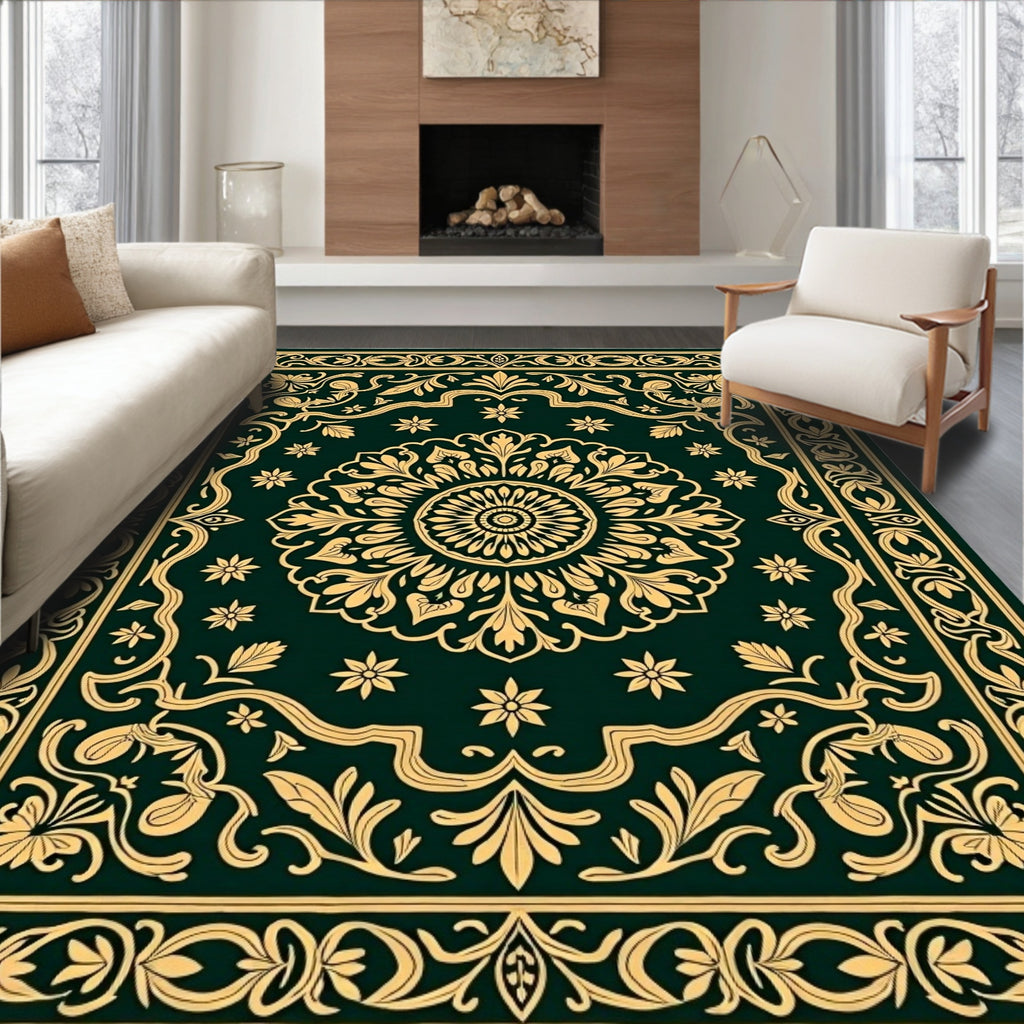 Vintage Floral Green Gold Pattern Rug