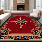 Elegant Red Blue Gold Floral Design Rug