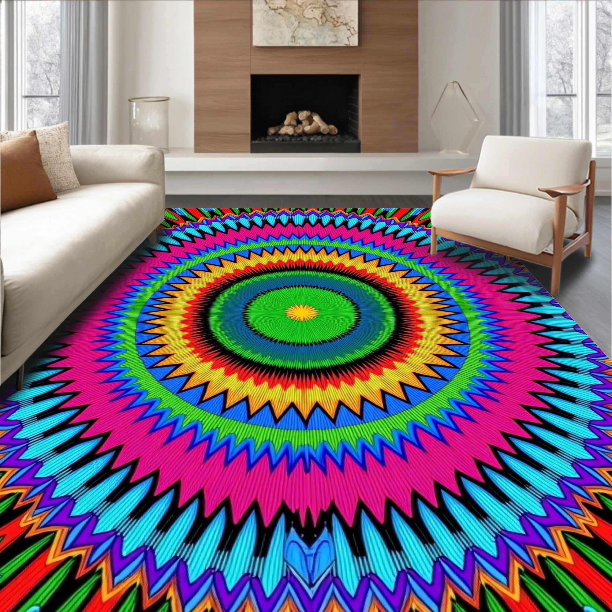 Vibrant Concentric Sunburst Pattern Rug