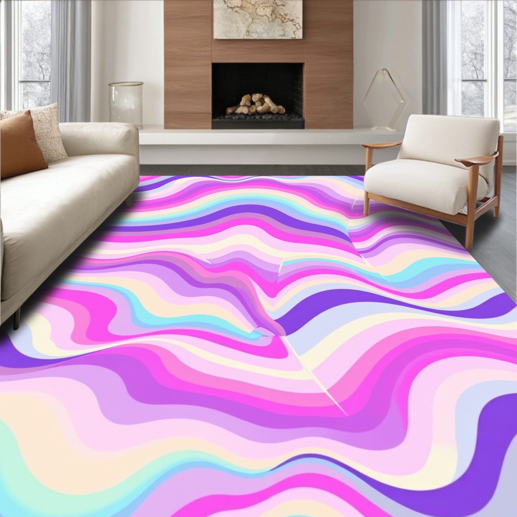 Pastel Swirl Waves Pattern Rug