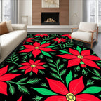 Crimson Poinsettia Botanical Sprigs Rug