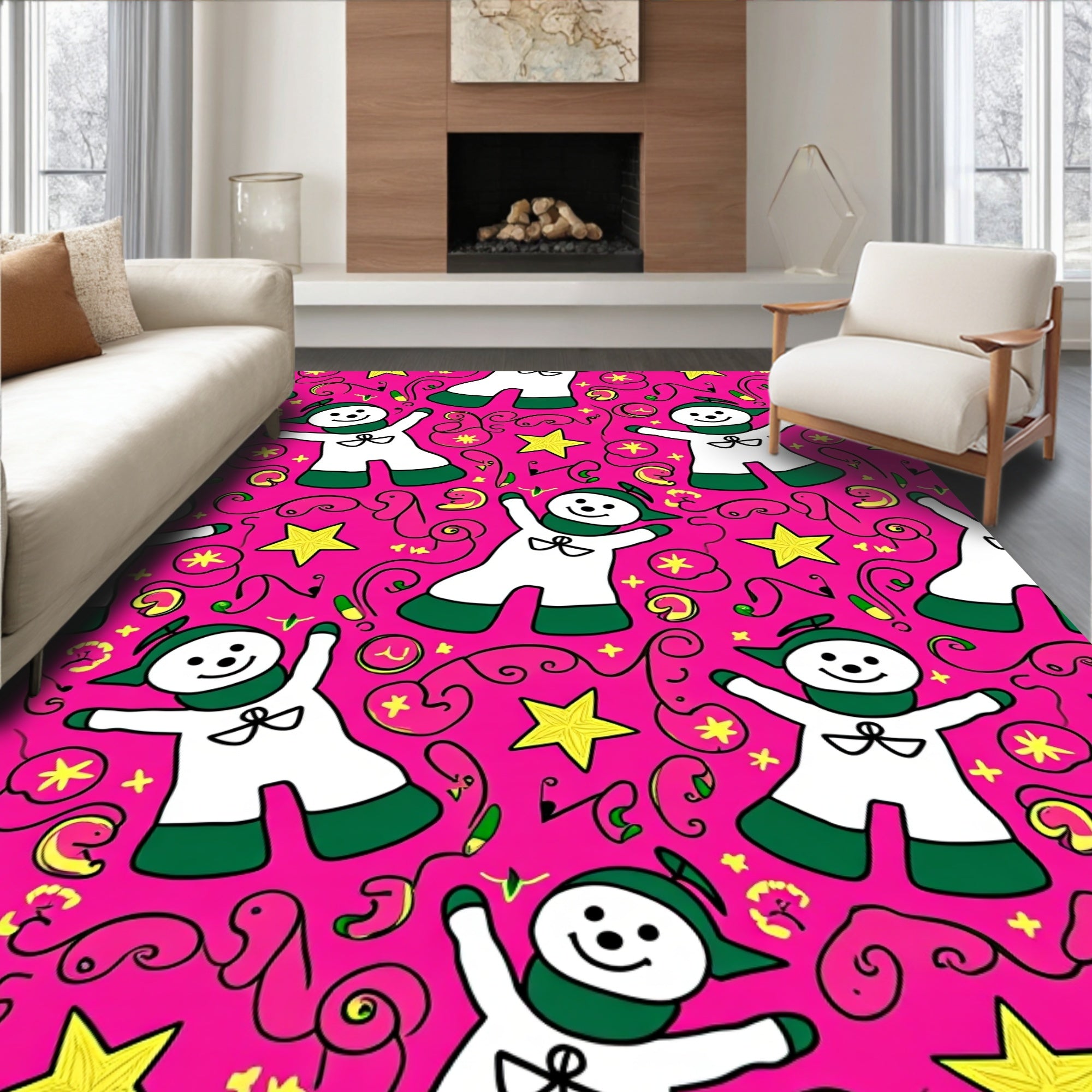 Whimsical Snowman Star Party Rug