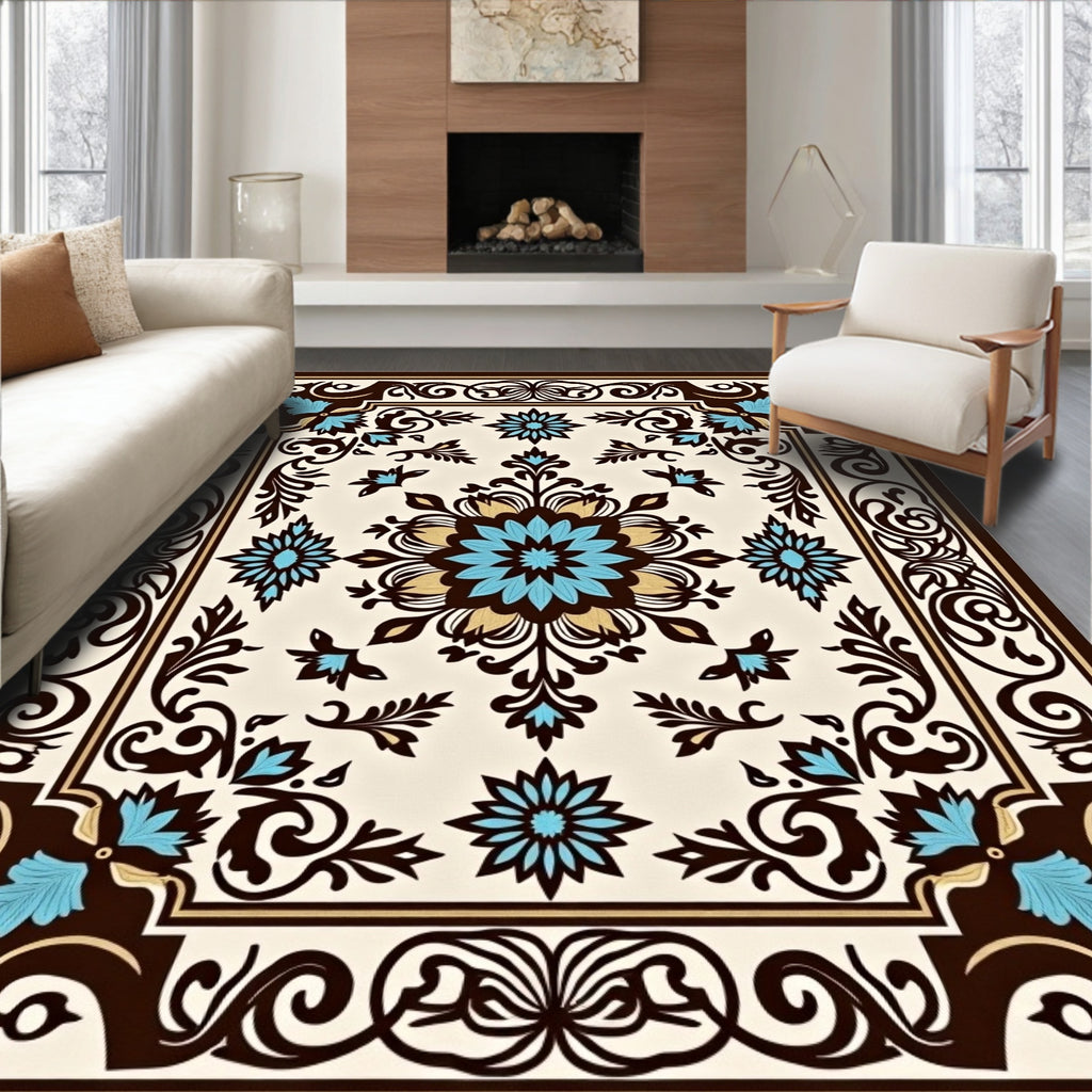 Ornate Floral With Blue Accents Rug