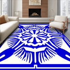 Bold Blue White Radial Pattern Rug