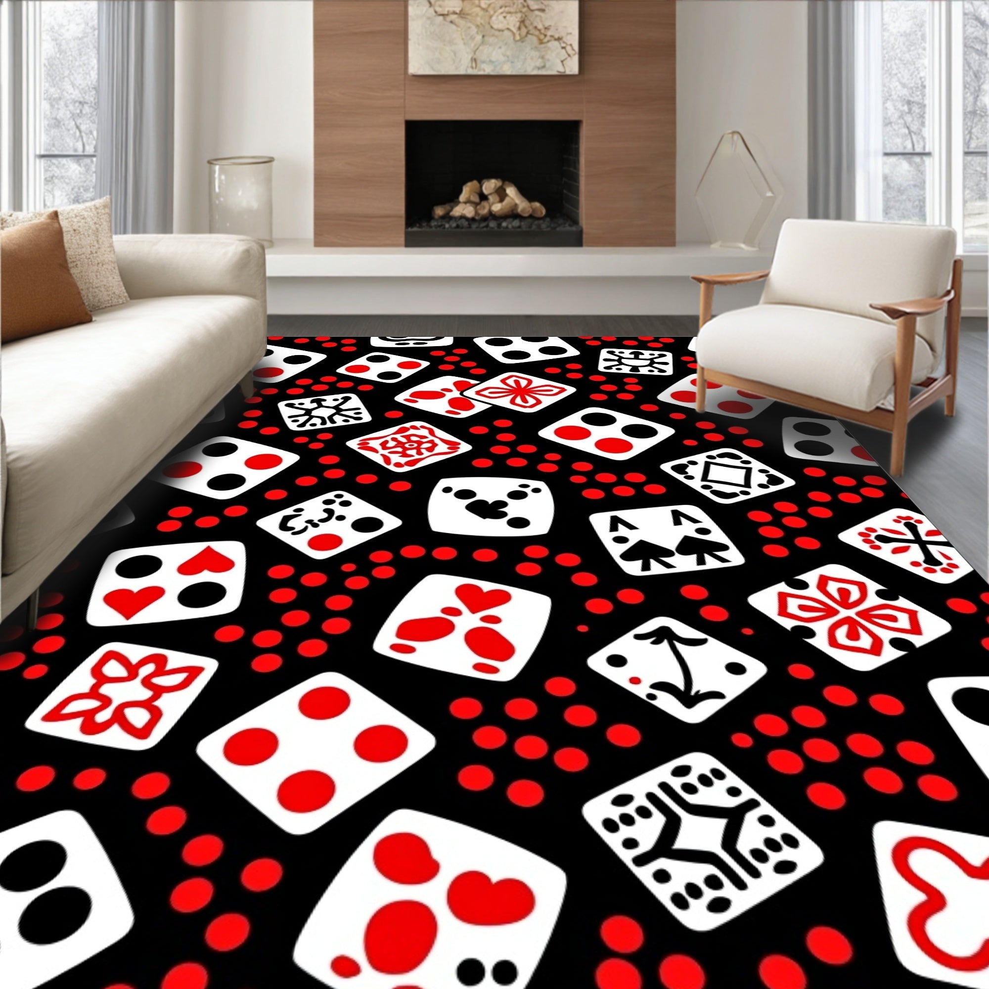 Red White Dice Pattern Design Rug