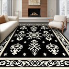 Classic Black White Ornate Pattern Rug
