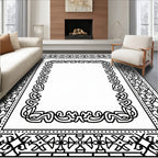 Intricate Black White Floral Patterned Rug