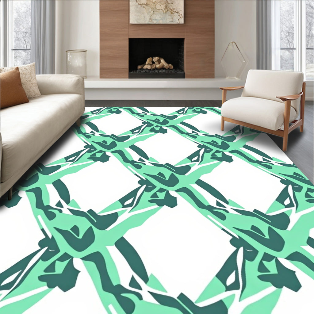 Abstract Green Geo Mesh Design Rug