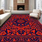 Bold Red Blue Mandala Pattern Rug