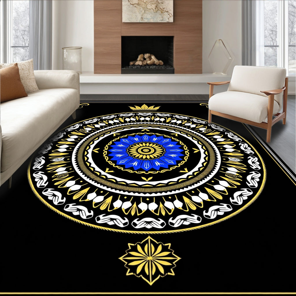 Royal Blue Gold Mandala Art Rug