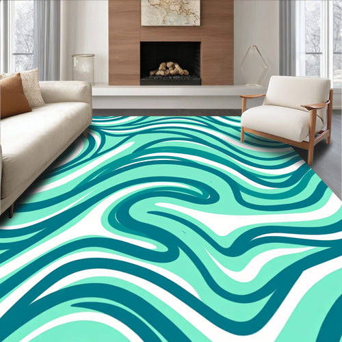 Abstract Swirl Aqua Teal White Rug