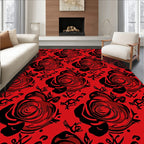 Bold Red Black Rose Pattern Rug