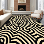 Black Cream Abstract Intertwined Pattern Rug