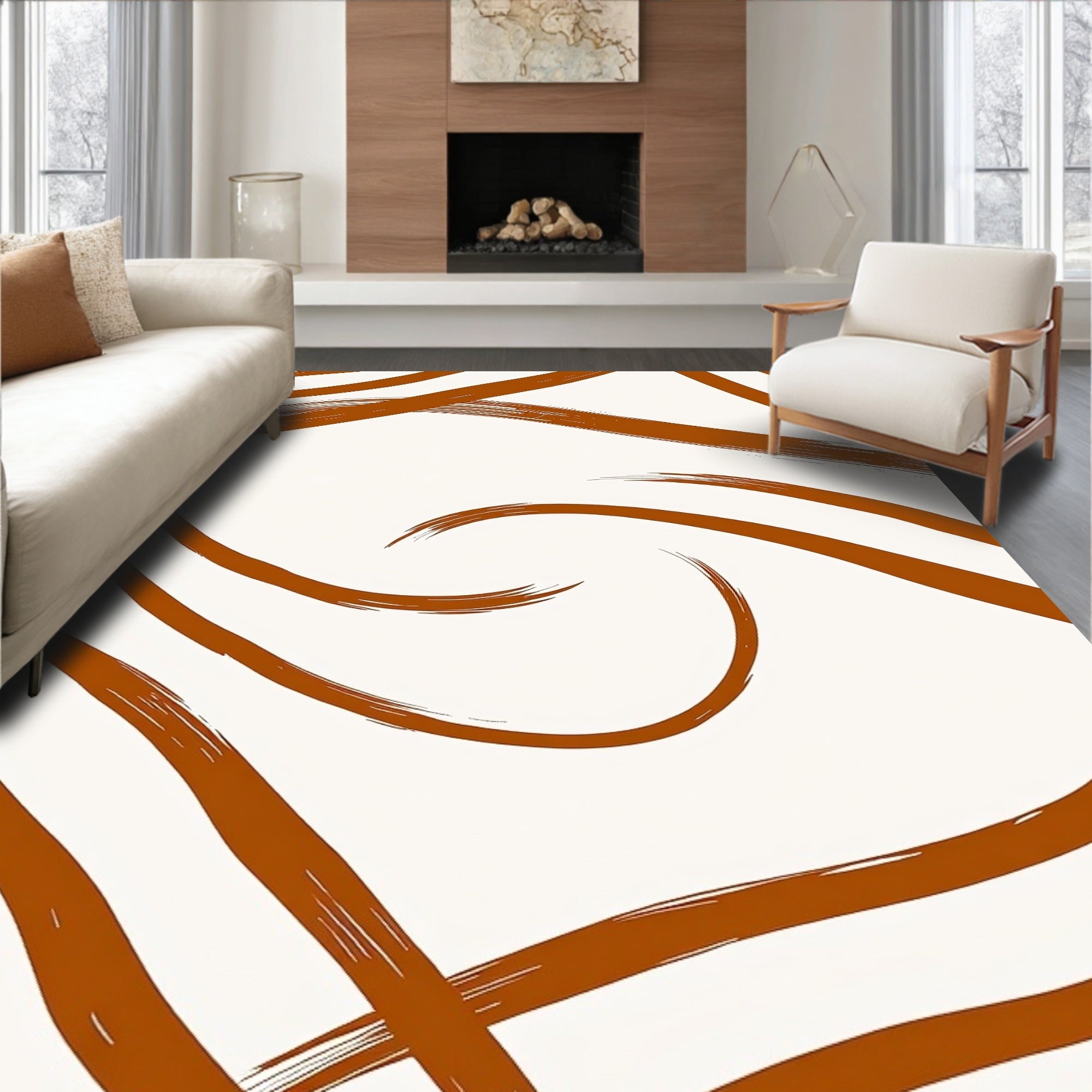 Abstract Brushstroke Flowing Swirl Design Rug