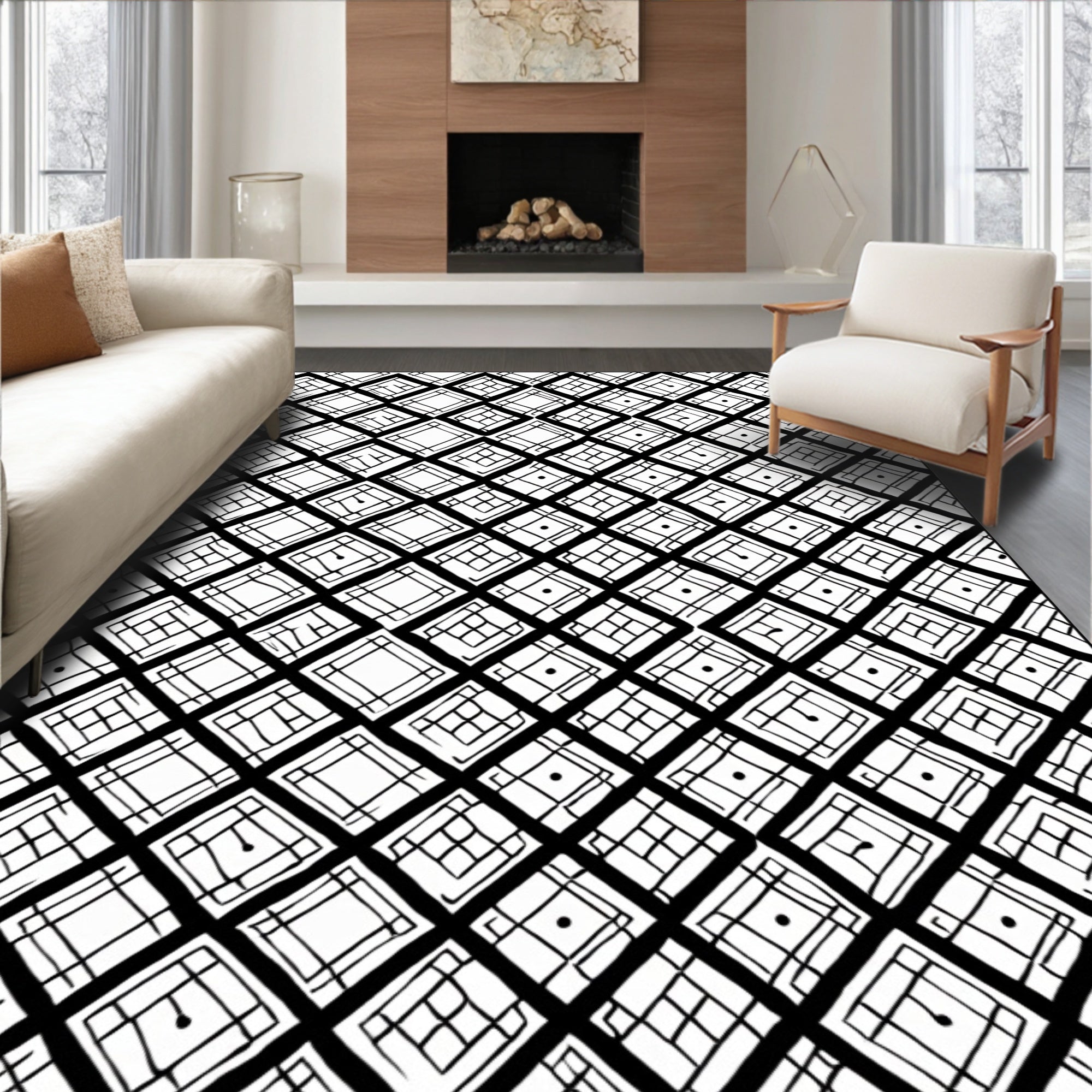 Black and White Diamond Pattern Rug