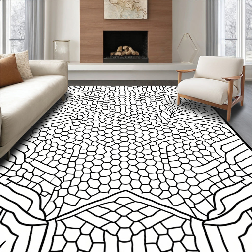 Abstract Organic Hexagonal Geometric Pattern Rug