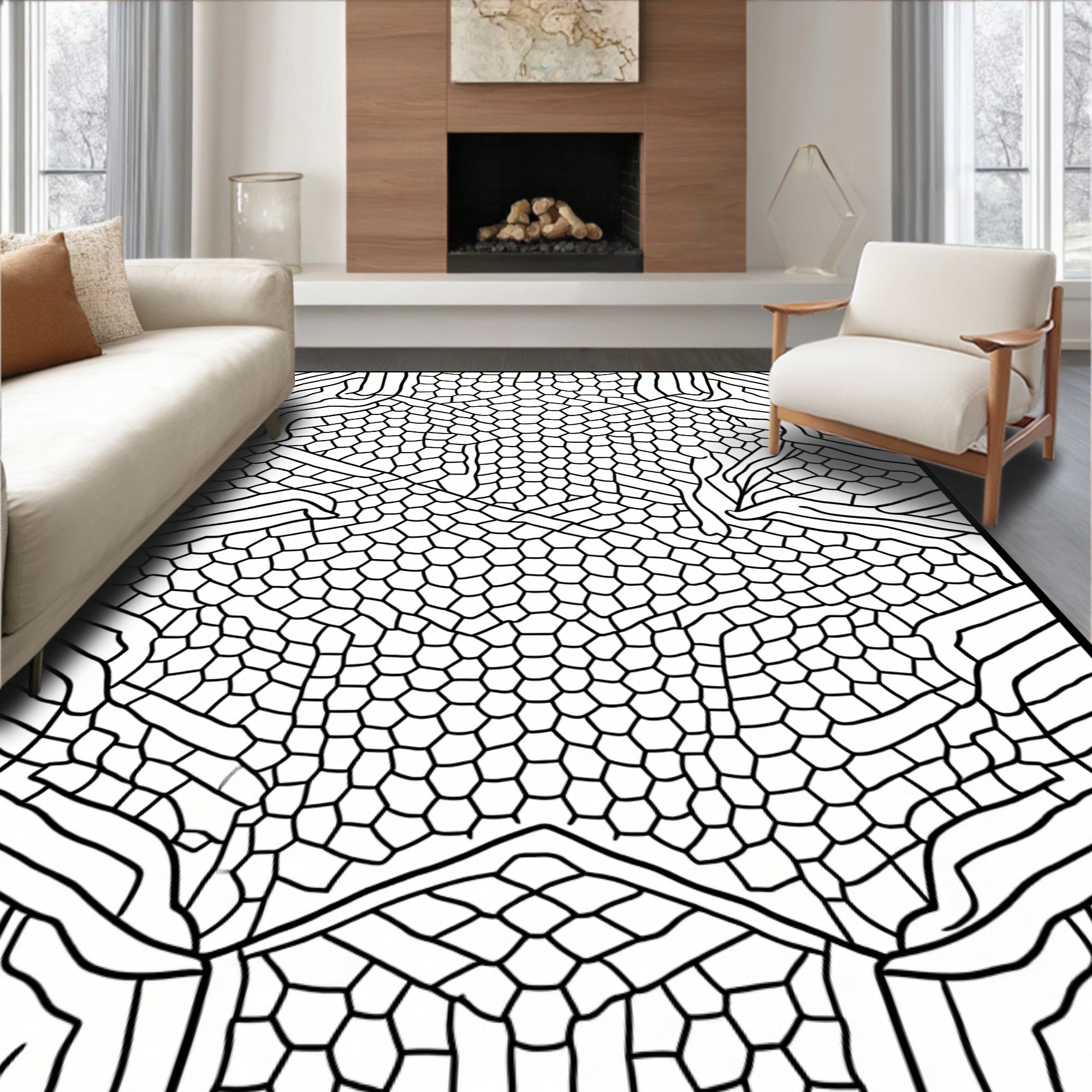 Abstract Organic Hexagonal Geometric Pattern Rug