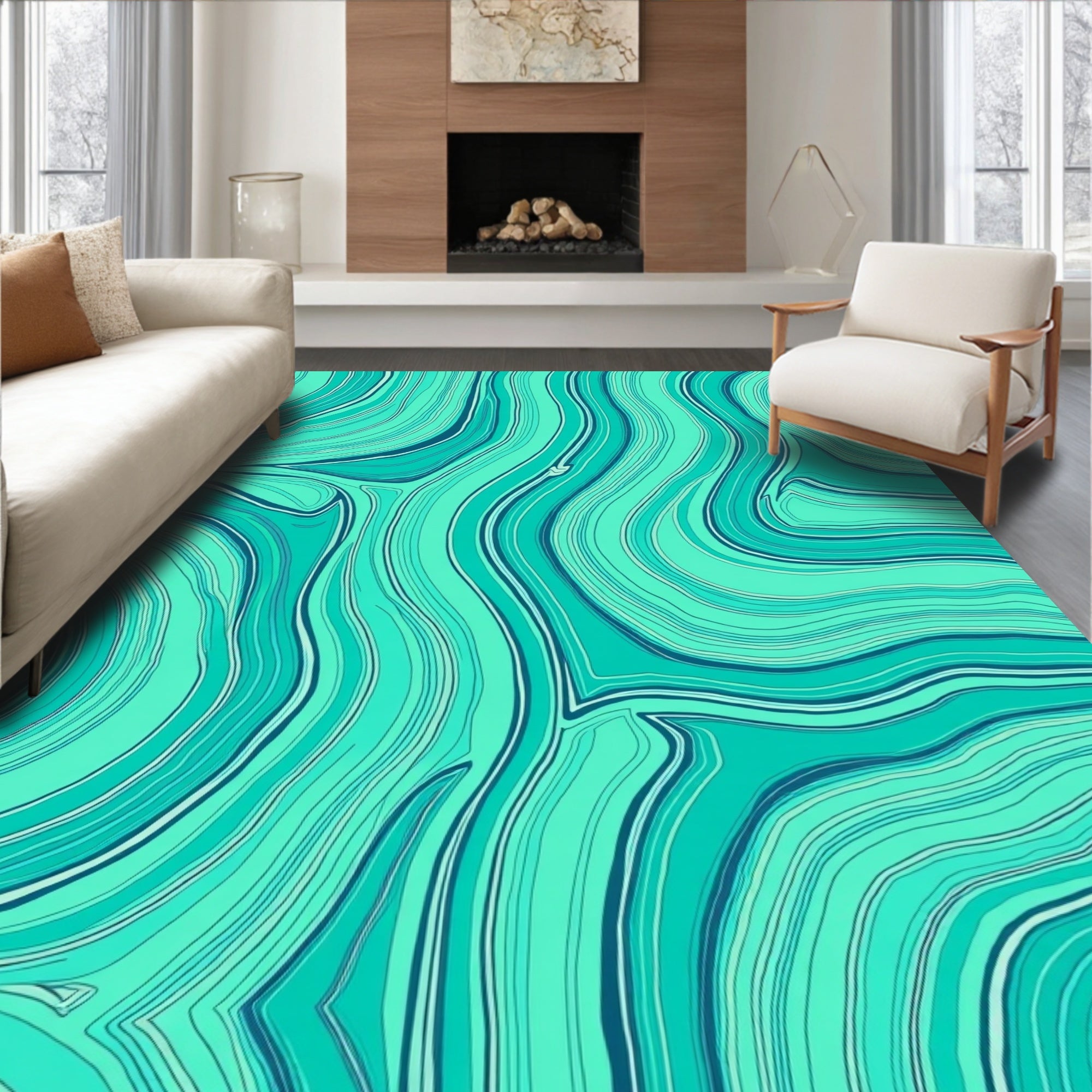 Aqua Swirl Organic Pattern Rug