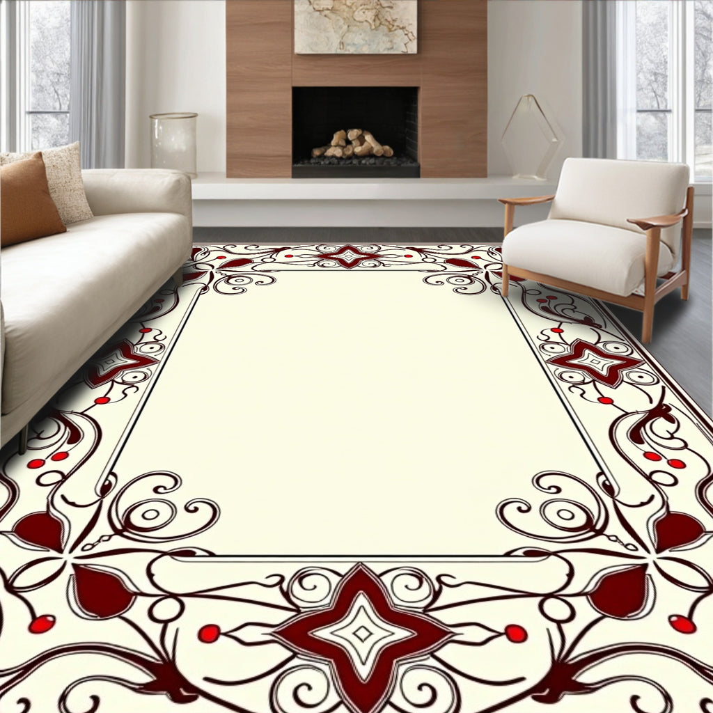 Art Nouveau Floral Berry Scroll Border Rug